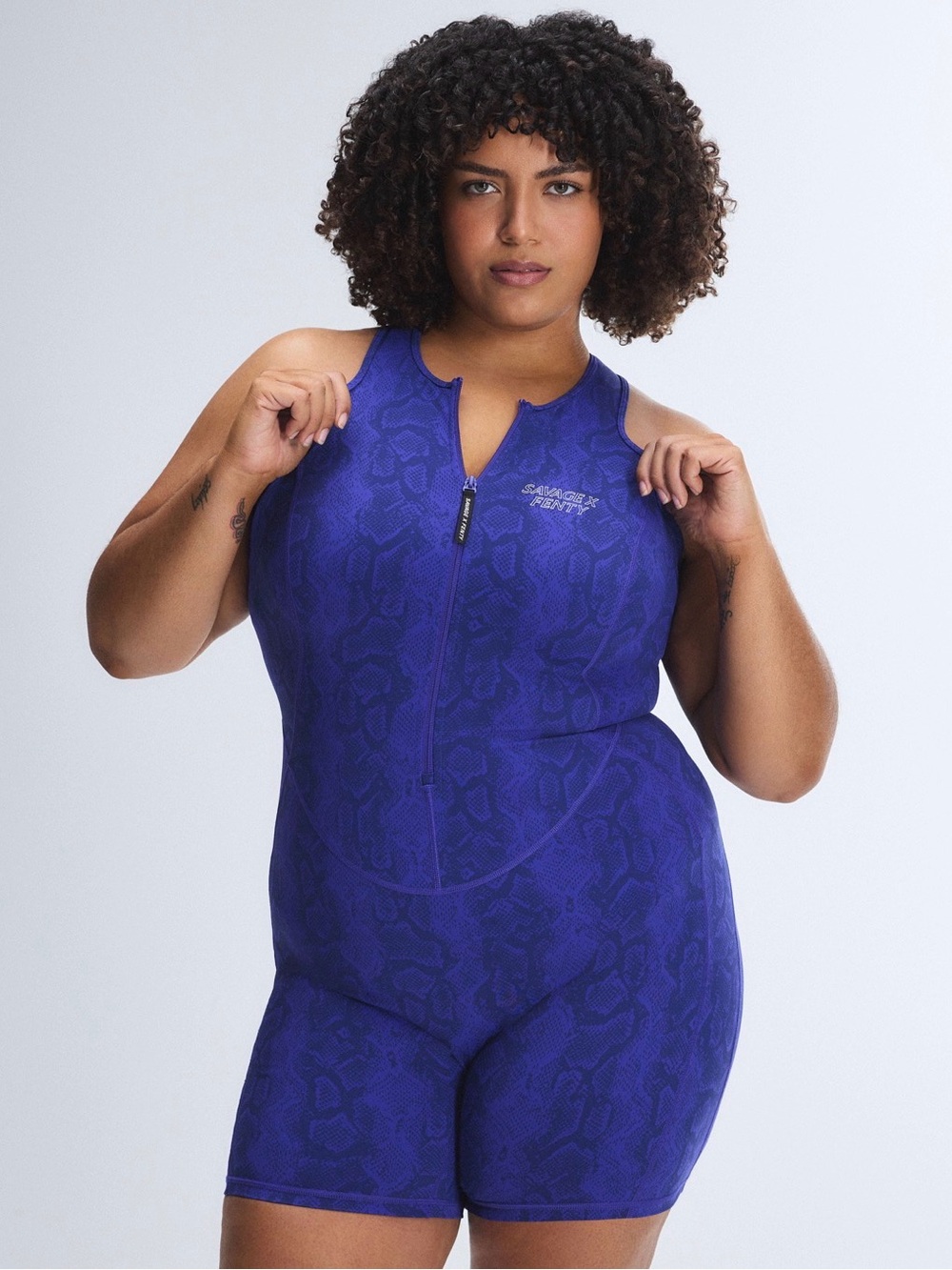Savage X Fenty Electric Royal Blue Zip-Front Active Romper